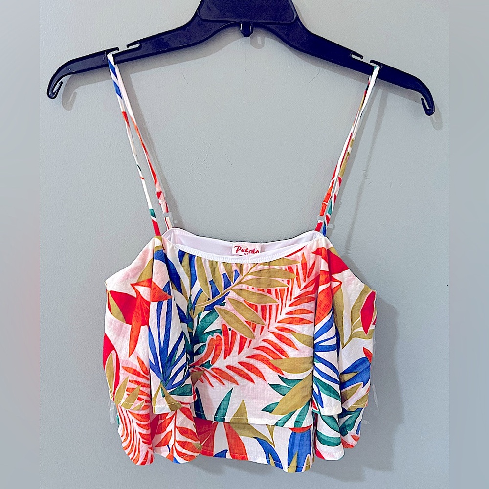 Petalo floral ruffle tier tank size large tropical pattern EUC sleeveless